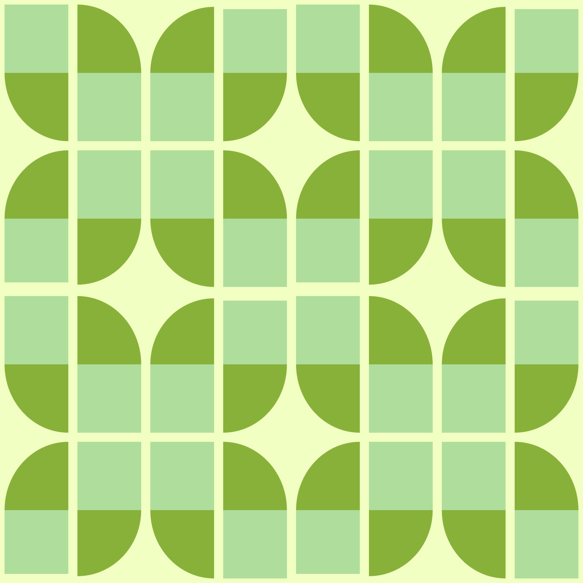 Retro Curved Petal Checkered Tile Seamless Pattern in Spring Green