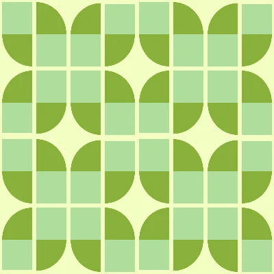 Retro Curved Petal Checkered Tile Seamless Pattern in Spring Green