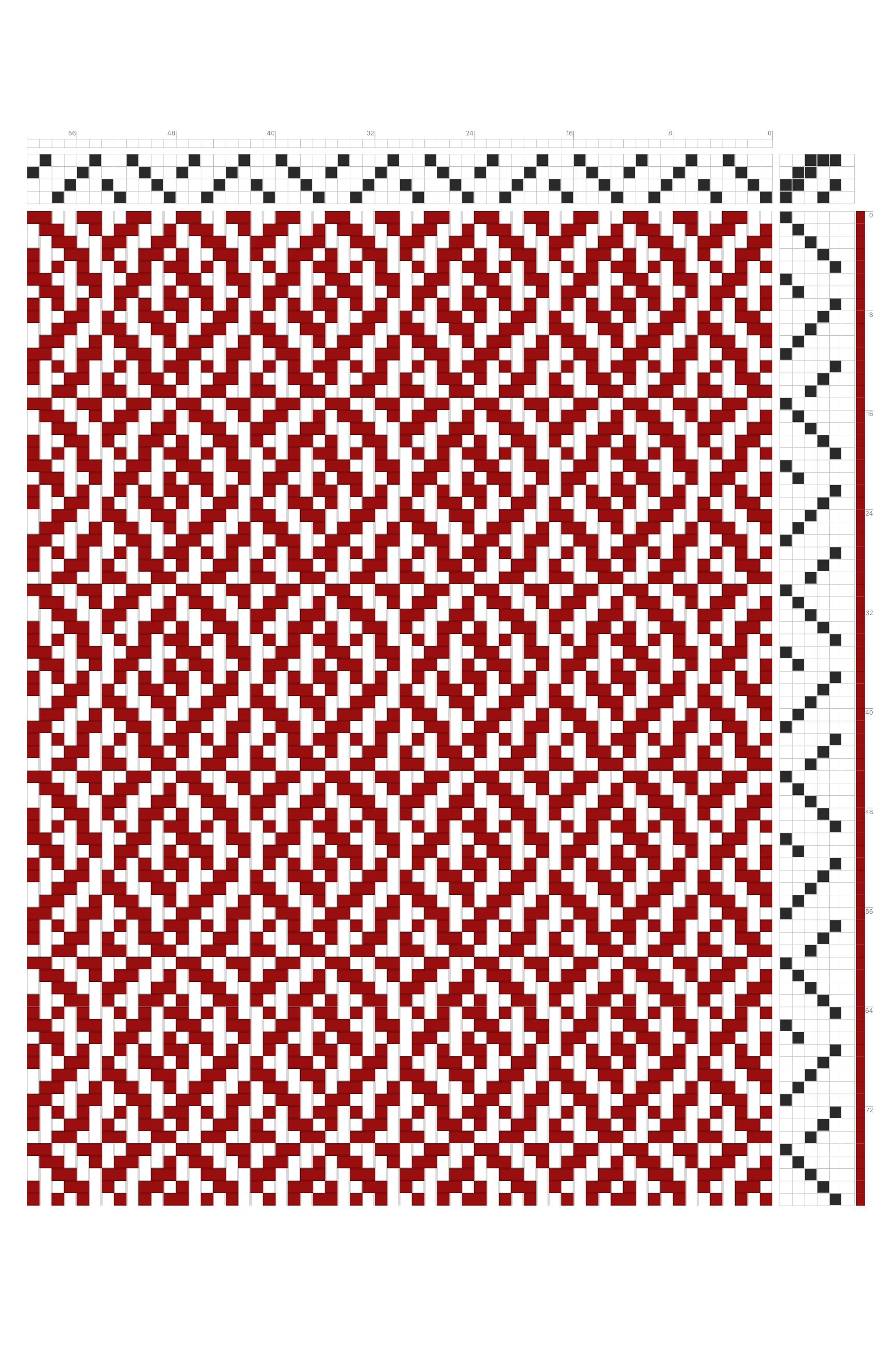 Uneven Diamond Weaving Draft in Crimson & White | 4-Shaft 6-Treadle Loom Pattern