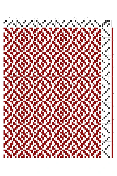 Uneven Diamond Weaving Draft in Crimson & White | 4-Shaft 6-Treadle Loom Pattern