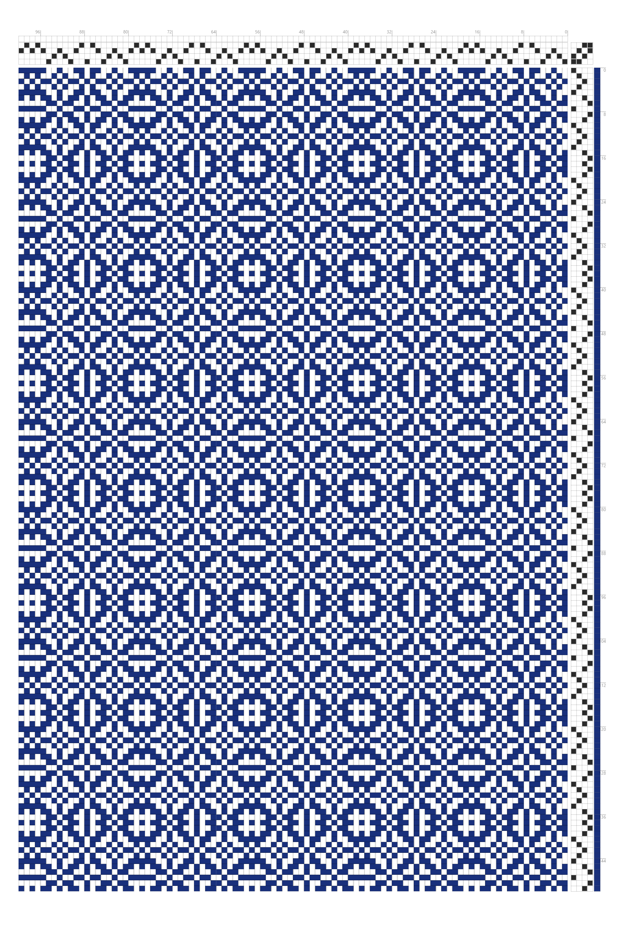 Intricate Geometric Lace Grid Tile Weaving Draft in Cobalt & White | 4-Shaft 4-Treadle Loom Pattern