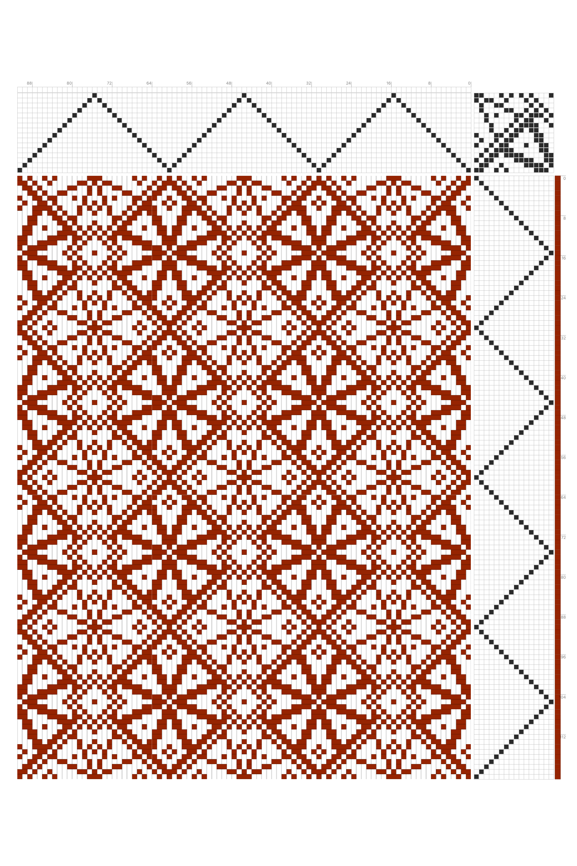 Windmill Motif Weaving Draft in Rust & White | 16-Shaft 16-Treadle Dobby Loom Pattern