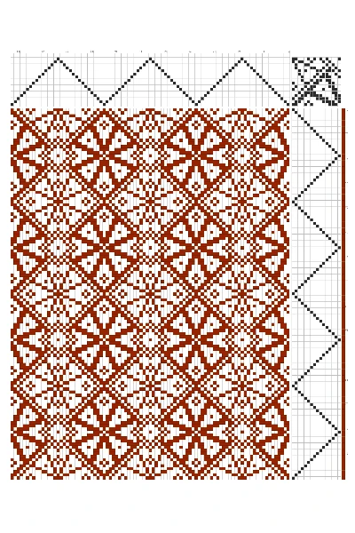 Windmill Motif Weaving Draft in Rust & White | 16-Shaft 16-Treadle Dobby Loom Pattern
