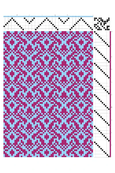 Ornamental Weaving Draft in Fuchsia & Sky Blue | 8-Shaft 10-Treadle Dobby Loom Pattern