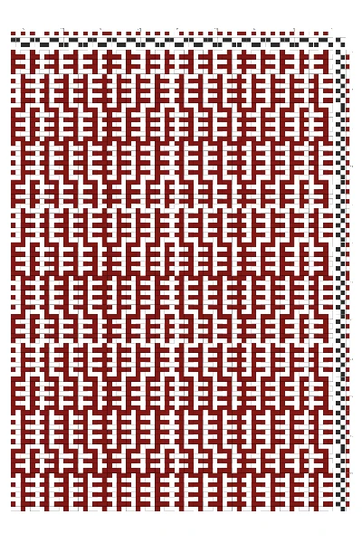 Bracket Branching Motif Tabby Weaving Draft in Crimson & White | 2-Shaft 2-Treadle Loom Pattern