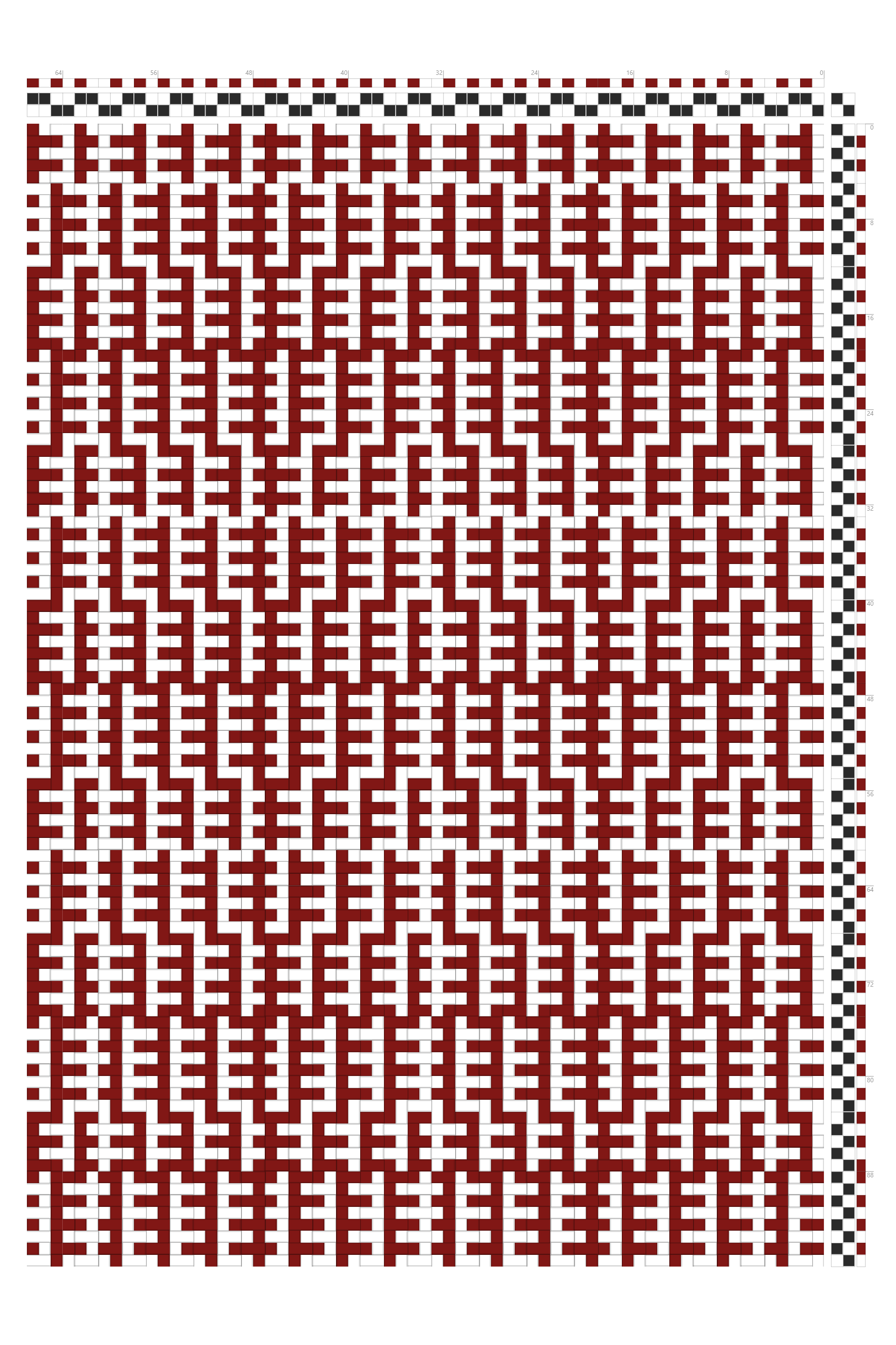 Bracket Branching Motif Tabby Weaving Draft in Crimson & White | 2-Shaft 2-Treadle Loom Pattern