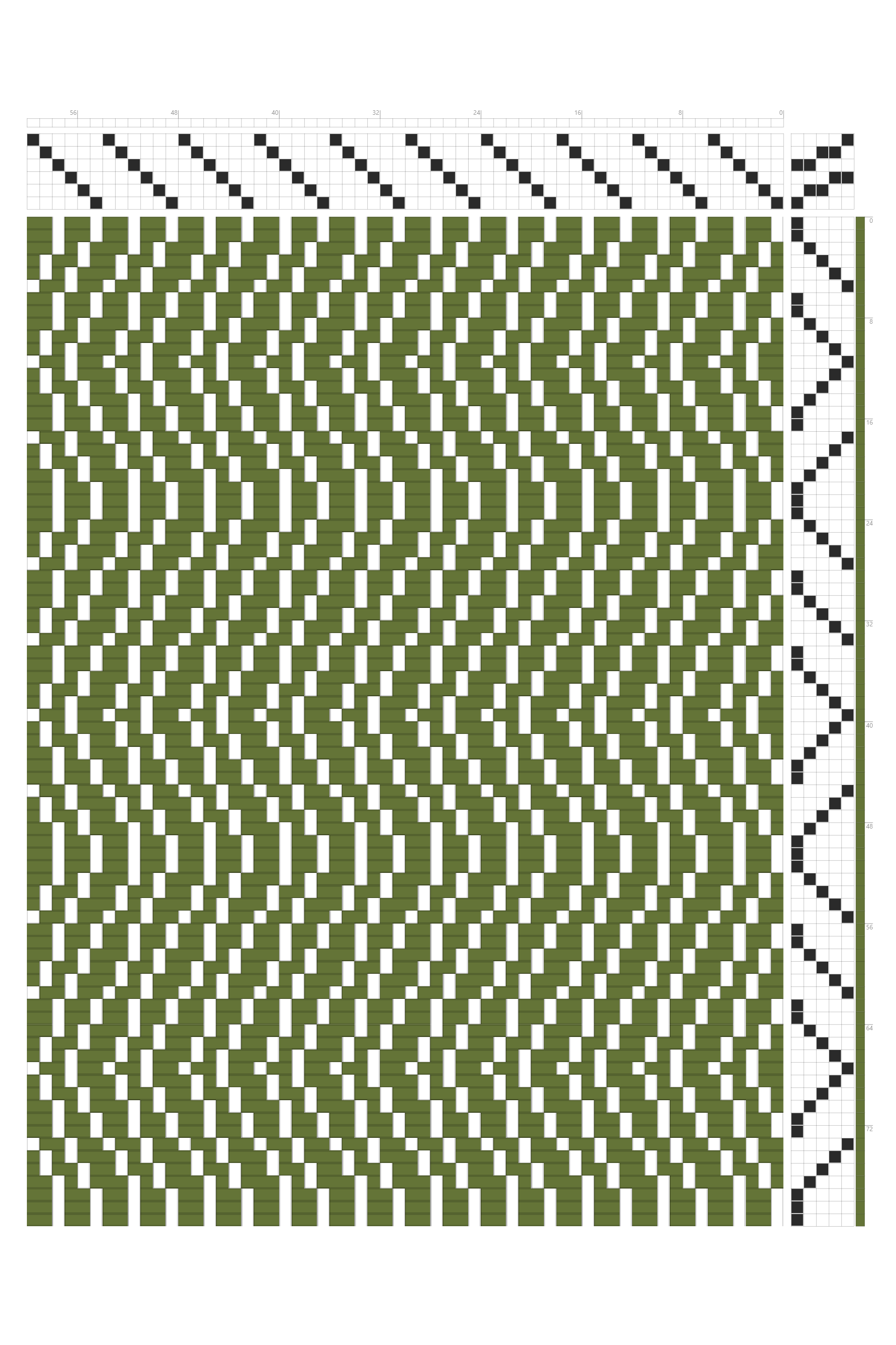 Long Wave Weaving Draft in Moss Green & White | 6-Shaft 6-Treadle Dobby Loom Pattern