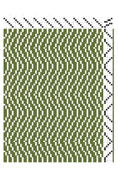 Long Wave Weaving Draft in Moss Green & White | 6-Shaft 6-Treadle Dobby Loom Pattern