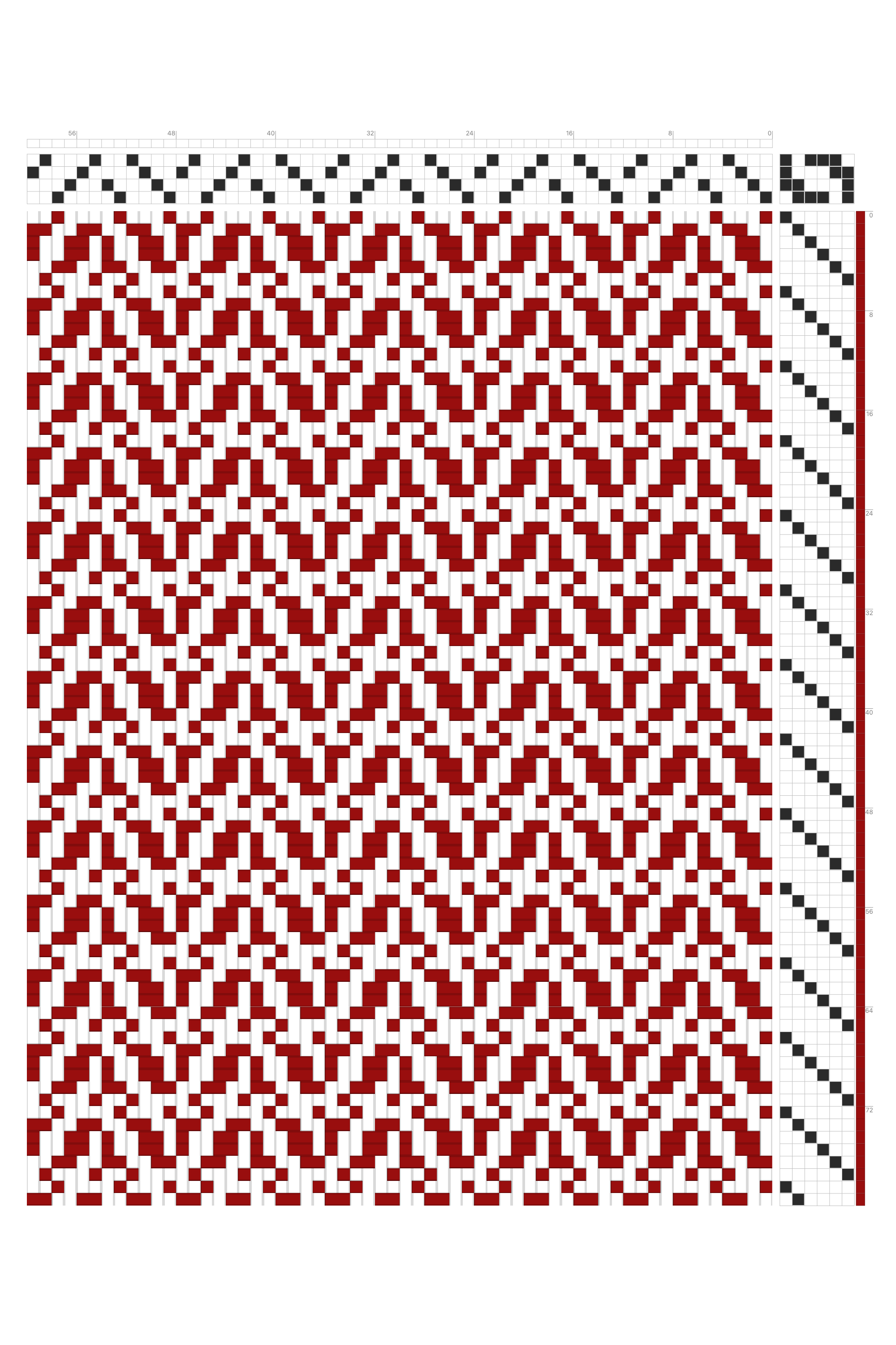 Paired Leaf Motif Weaving Draft in Crimson & White | 4-Shaft 6-Treadle Loom Pattern