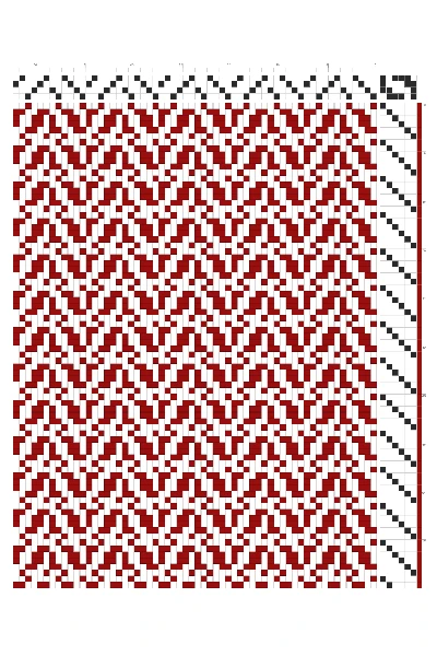 Paired Leaf Motif Weaving Draft in Crimson & White | 4-Shaft 6-Treadle Loom Pattern