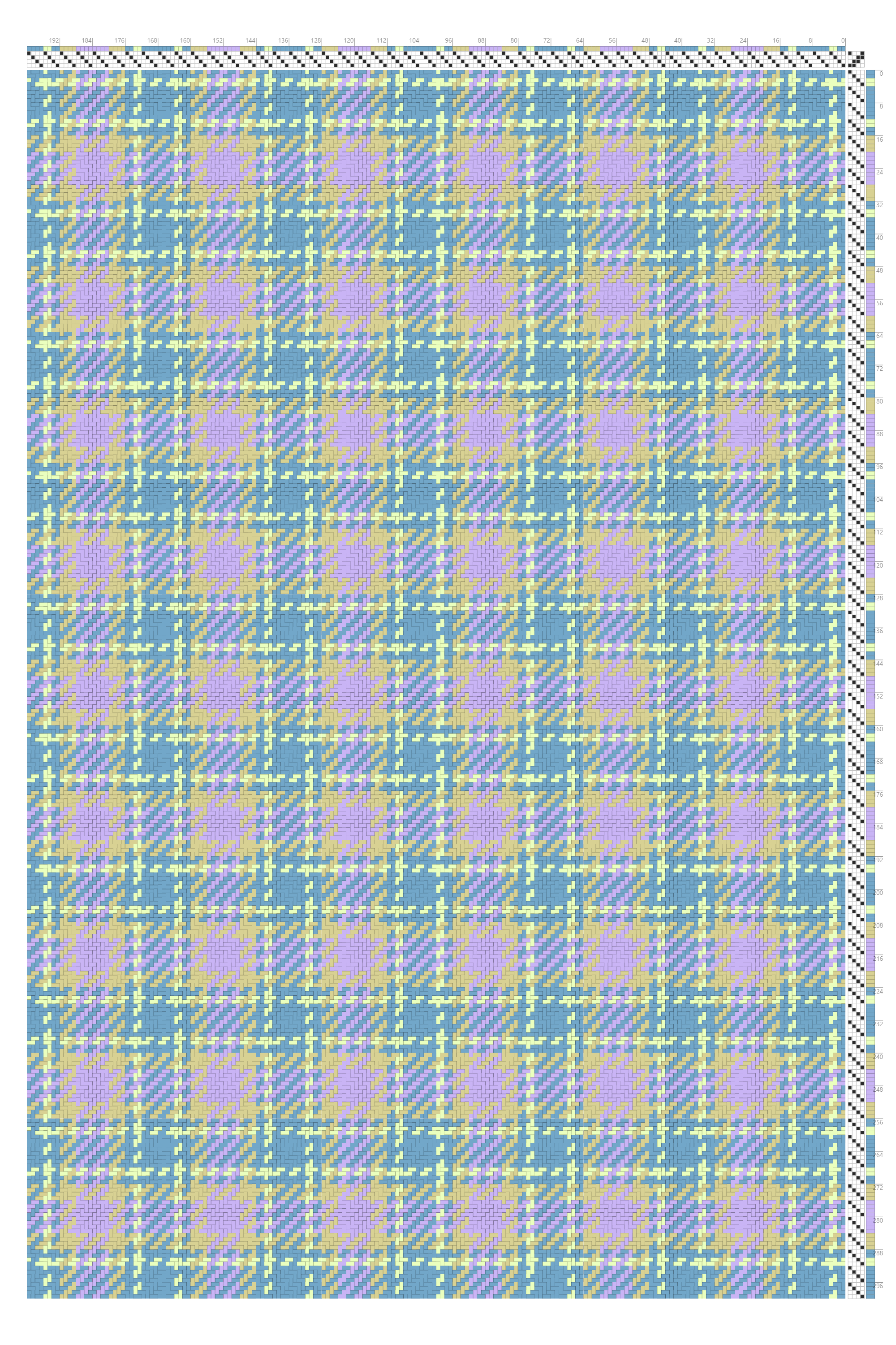 Pastel Plaid 2/2 Twill Weaving Draft in Reed Gold, Lavender & Teal | 4-Shaft 4-Treadle Loom Pattern
