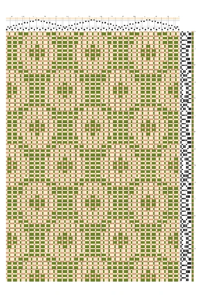 Summer & Winter Circle Study Weaving Draft in Olive & Wheat | 8-Shaft 8-Treadle Dobby Loom Pattern