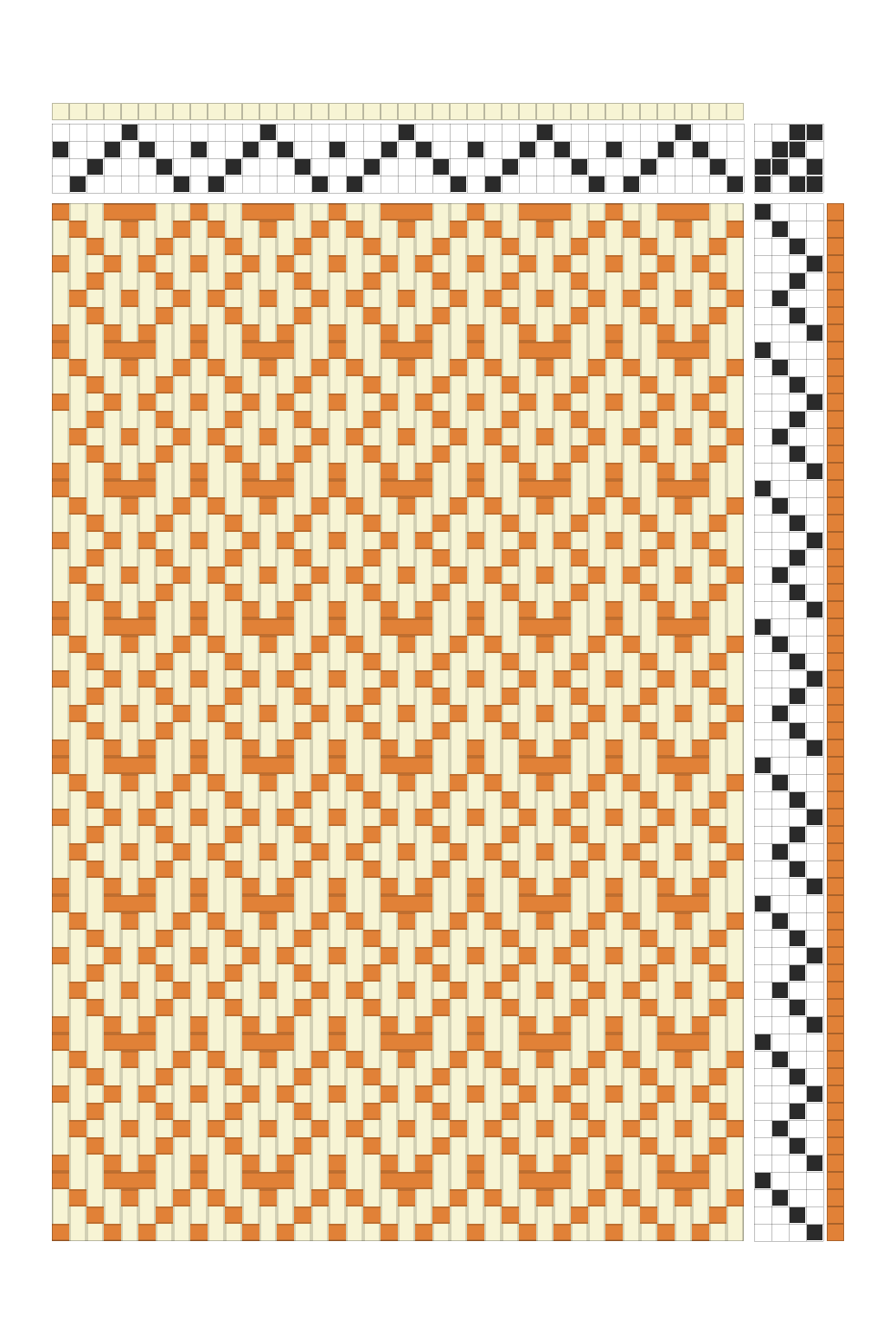 Retro Zigzag Mini Hearts Twill Weaving Draft in Orange & Cream | 4-Shaft Dobby Pattern