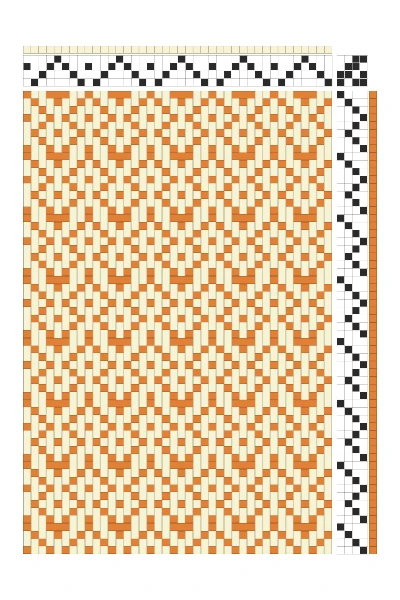 Retro Zigzag Mini Hearts Twill Weaving Draft in Orange & Cream | 4-Shaft Dobby Pattern