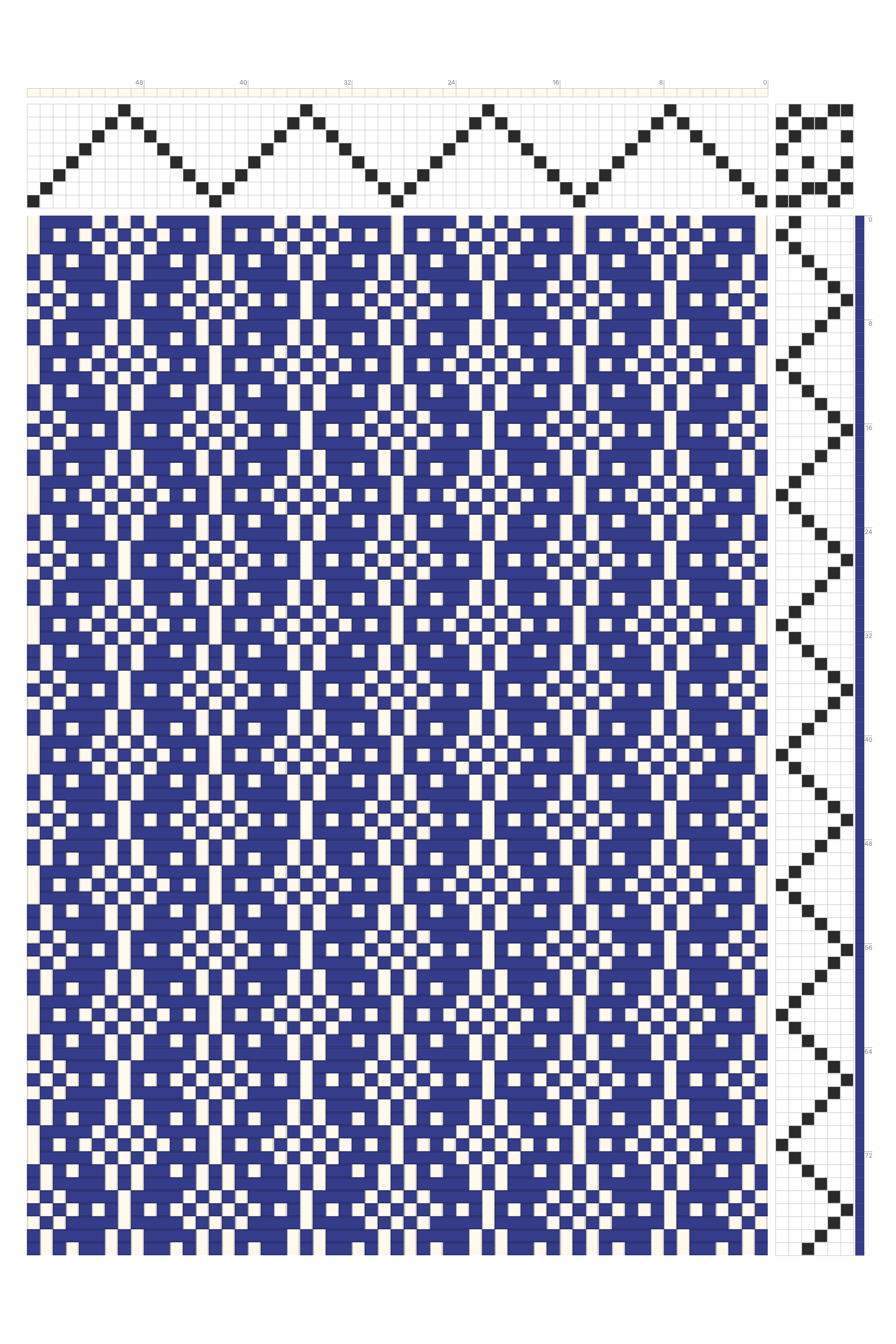 Fuzzy Diamond Strands Weaving Draft in Indigo & Cream | 8-Shaft 6-Treadle Dobby Loom Pattern