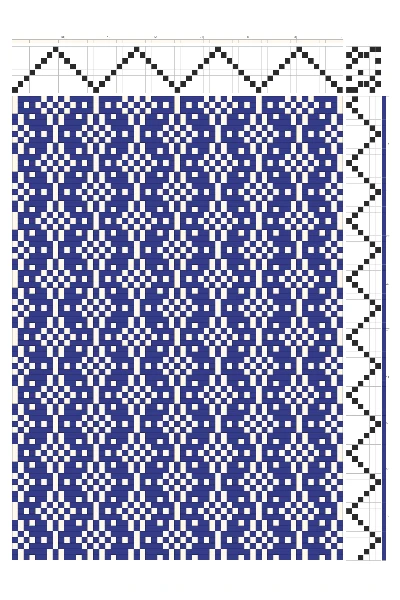 Fuzzy Diamond Strands Weaving Draft in Indigo & Cream | 8-Shaft 6-Treadle Dobby Loom Pattern