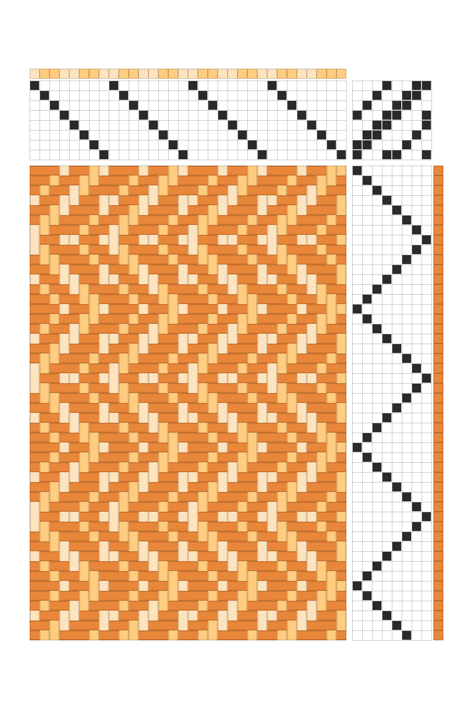 Retro Rippling Chevrons Weaving Draft in Tangerine, Peach & Cream | 8-Shaft Dobby Loom Pattern
