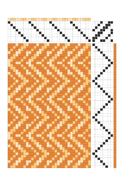 Retro Rippling Chevrons Weaving Draft in Tangerine, Peach & Cream | 8-Shaft Dobby Loom Pattern