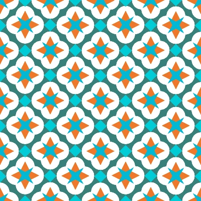 Retro Starburst Quatrefoil Seamless Pattern in Teal & Tangerine | Free Geometric Surface Design
