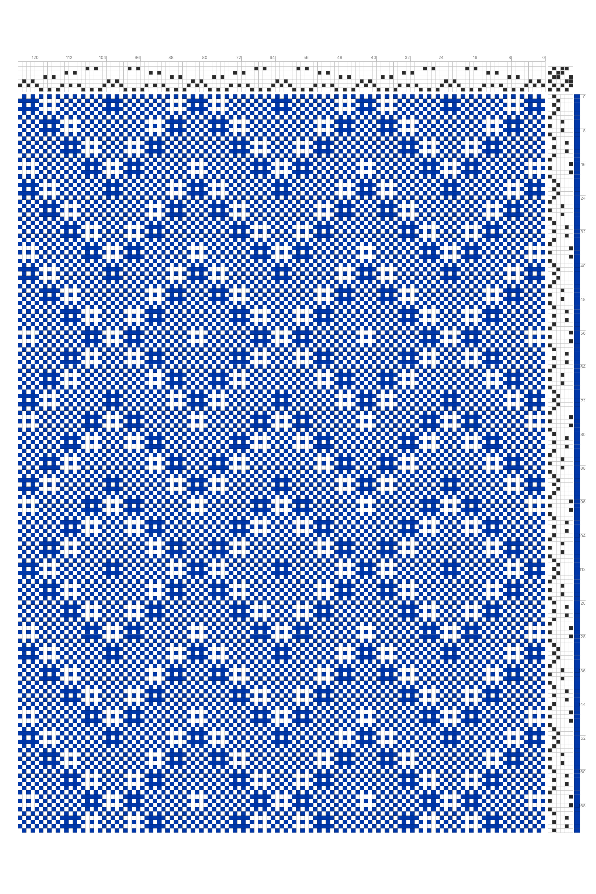 Chevron & Diamond Stripe Huck Lace Draft in Cobalt & White | 6-Shaft 6-Treadle Loom Pattern