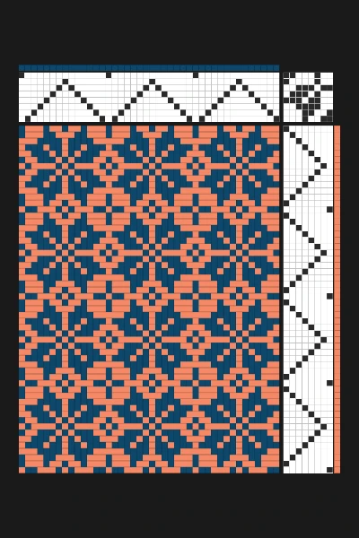 Scandinavian Folk Weaving Draft in Petrol Blue & Terracotta | 8-Shaft Dobby Loom Pattern