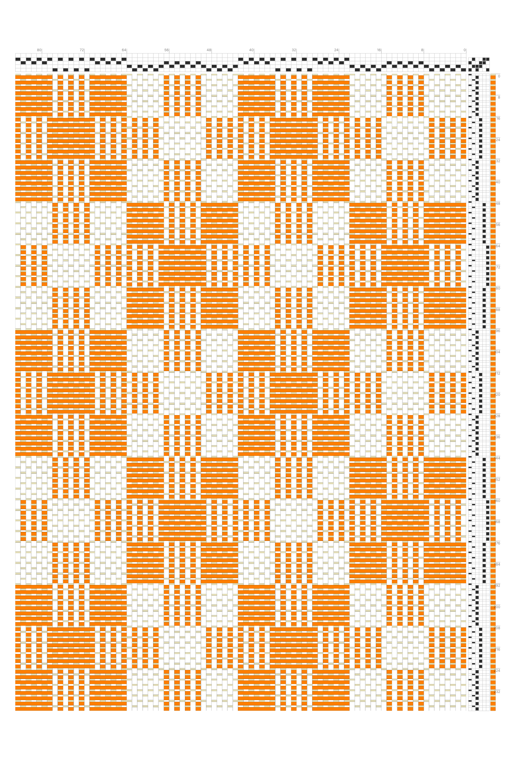 Tied Overshot Alternating Checkered Flowers Draft in Tangerine | 4-Shaft 6-Treadle Loom Pattern