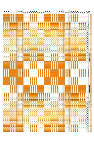 Tied Overshot Alternating Checkered Flowers Draft in Tangerine | 4-Shaft 6-Treadle Loom Pattern