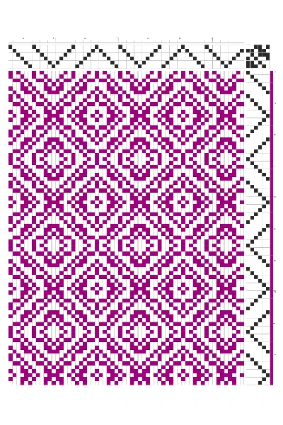 Floral Diamond Windows Weaving Draft in Fuchsia & White | 6-Shaft 6-Treadle Dobby Loom Pattern