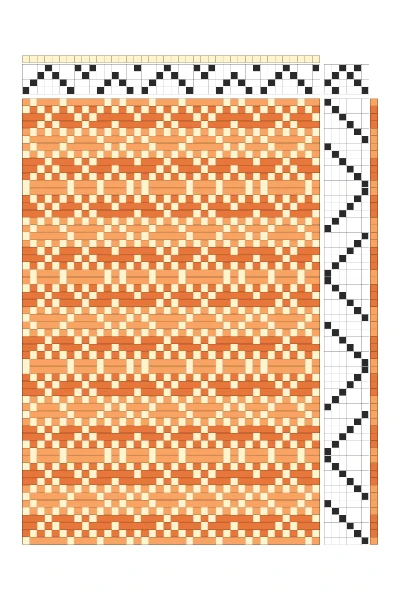 Retro Interlaced Diagonals Twill Weaving Draft in Tangerine, Peach & Cream | 4-Shaft Dobby Pattern