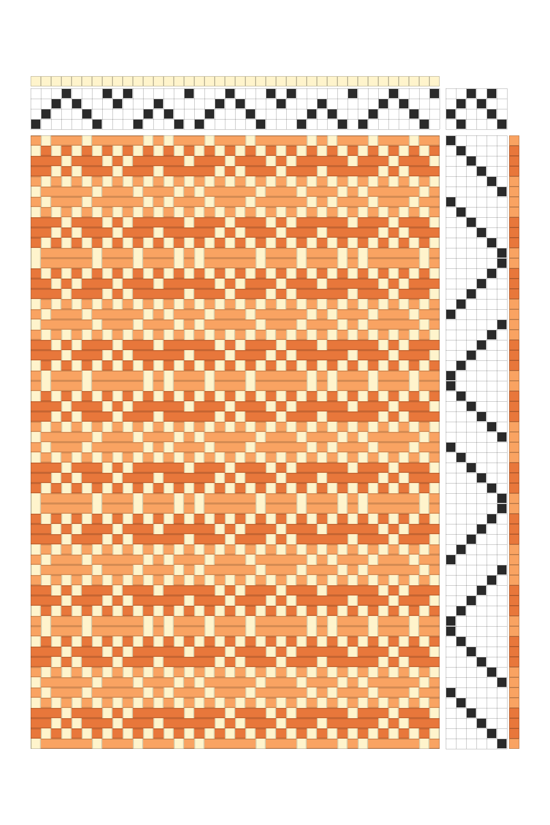 Retro Interlaced Diagonals Twill Weaving Draft in Tangerine, Peach & Cream | 4-Shaft Dobby Pattern