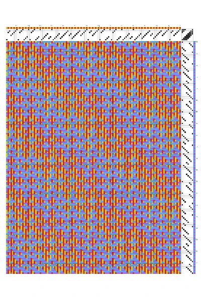 Iridescent Networked Twill Weaving Draft in Cyan, Red & Chartreuse | 8-Shaft 8-Treadle Loom Pattern