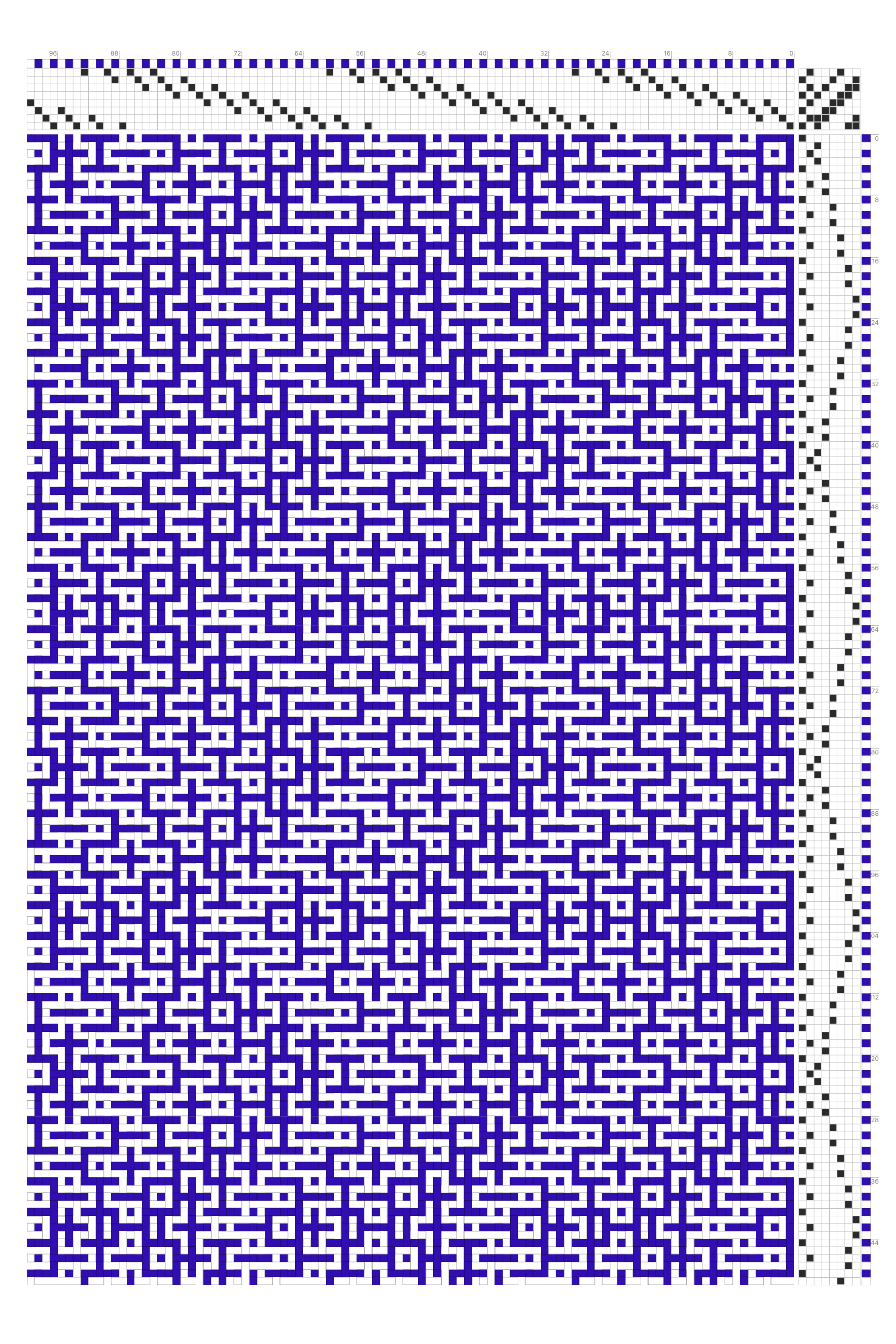 Maze-Like Chevrons Weaving Draft in Ultramarine & White | 8-Shaft 8-Treadle Loom Pattern