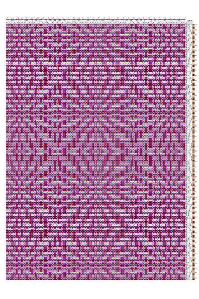 Ornate Poinsettia Star Taquete Weaving Draft in Magenta & Violet | 6-Shaft 10-Treadle Loom Pattern