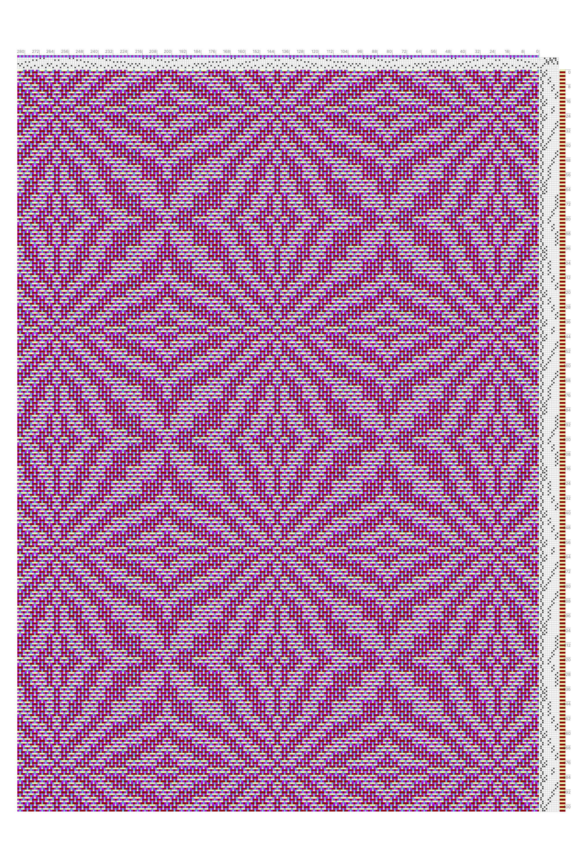 Ornate Poinsettia Star Taquete Weaving Draft in Magenta & Violet | 6-Shaft 10-Treadle Loom Pattern
