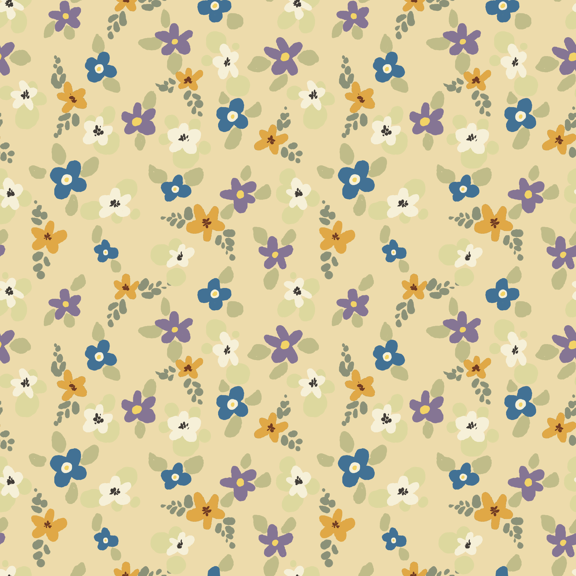 Wildflower Meadow Crocus & Cornflower Pattern