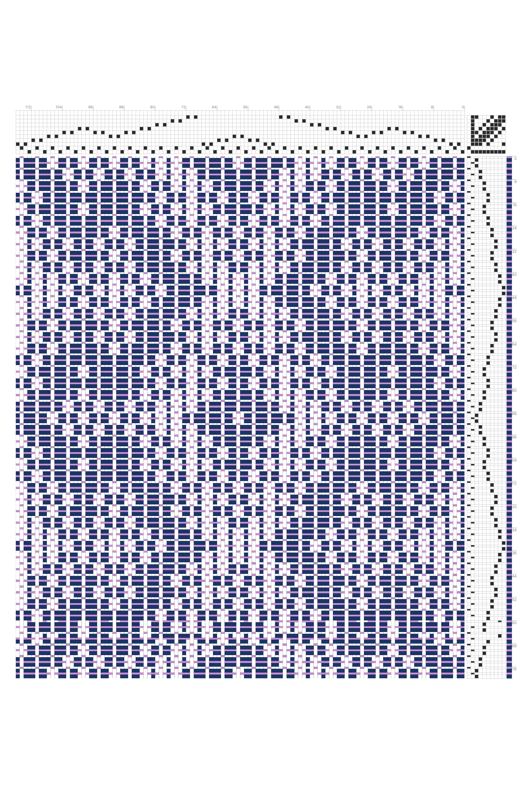 Ornamental Summer & Winter Bursts Draft in Navy & Lilac | 10-Shaft 10-Treadle Dobby Loom Pattern