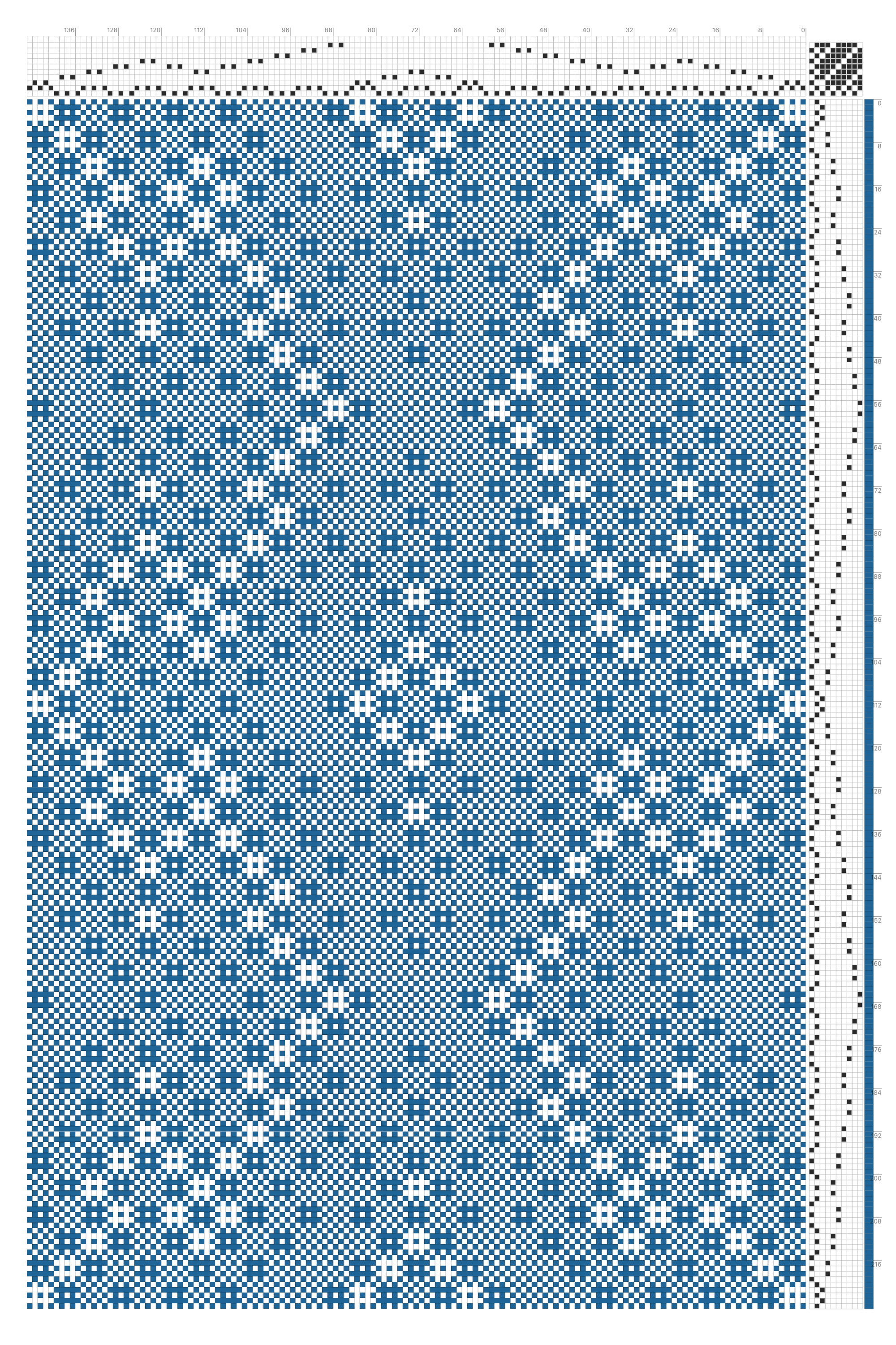 Ornamental Huck Lace Bursts Draft in Cobalt & White | 10-Shaft 10-Treadle Dobby Loom Pattern