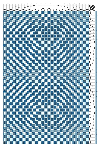 Ornamental Huck Lace Bursts Draft in Cobalt & White | 10-Shaft 10-Treadle Dobby Loom Pattern