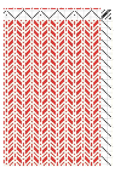 Festive Candy Cane Point Twill Weaving Draft in Red & White | 8-Shaft 8-Treadle Loom Pattern