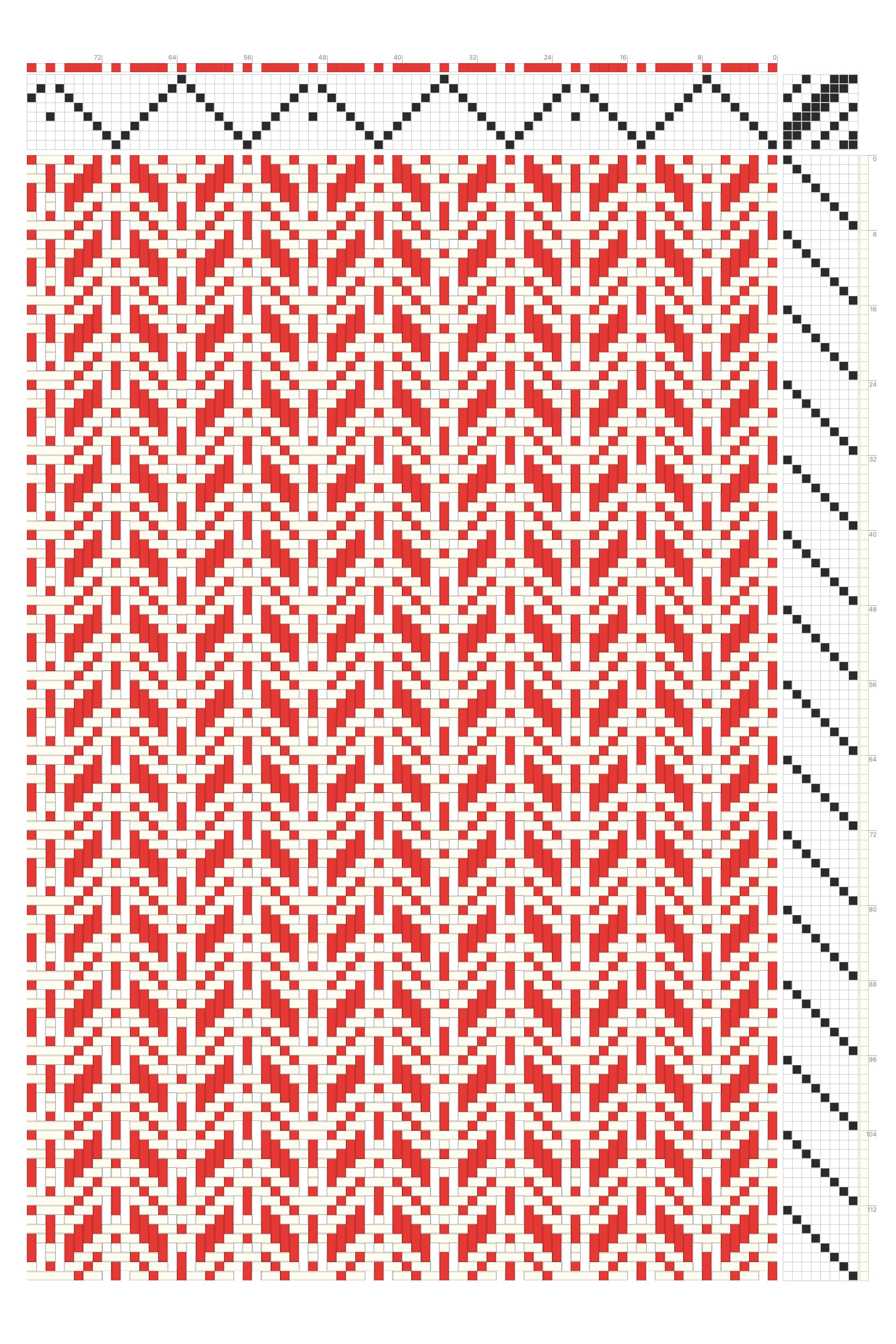 Festive Candy Cane Point Twill Weaving Draft in Red & White | 8-Shaft 8-Treadle Loom Pattern