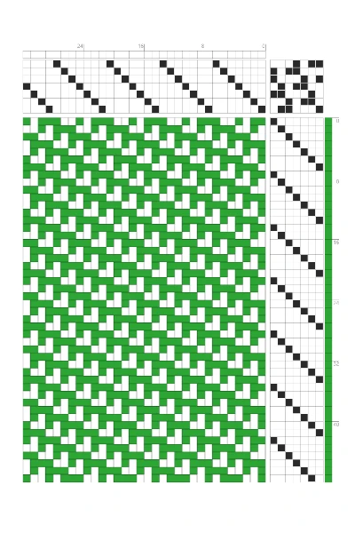 Circuit Lace Weaving Draft in Kelly Green & White | 7-Shaft 7-Treadle Dobby Loom Pattern