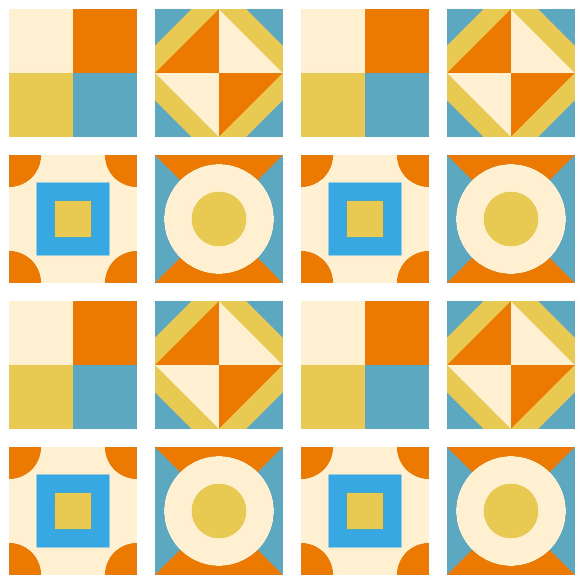 Modern Geometric Patchwork Diamonds Seamless Pattern Azure & Orange | Bold Geometric Surface Design