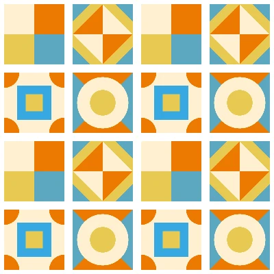 Modern Geometric Patchwork Diamonds Seamless Pattern Azure & Orange | Bold Geometric Surface Design