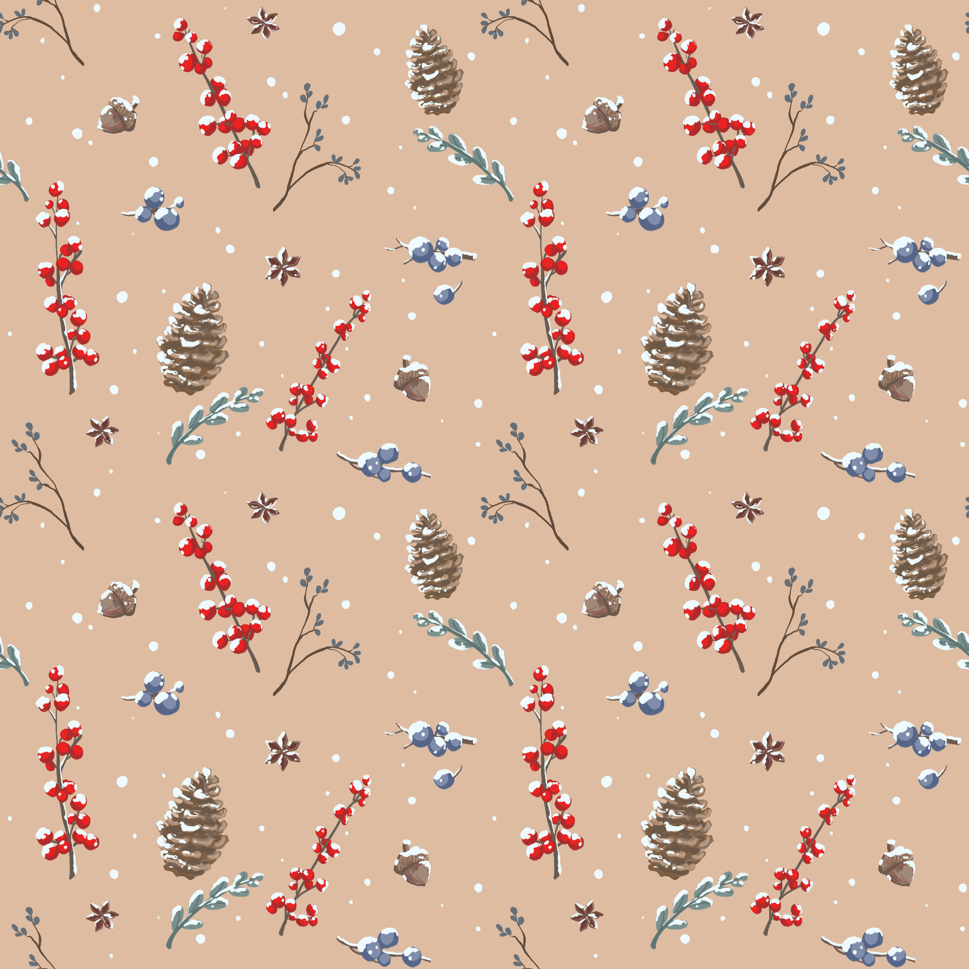 Holly, Juniper & Evergreen Seamless Pattern