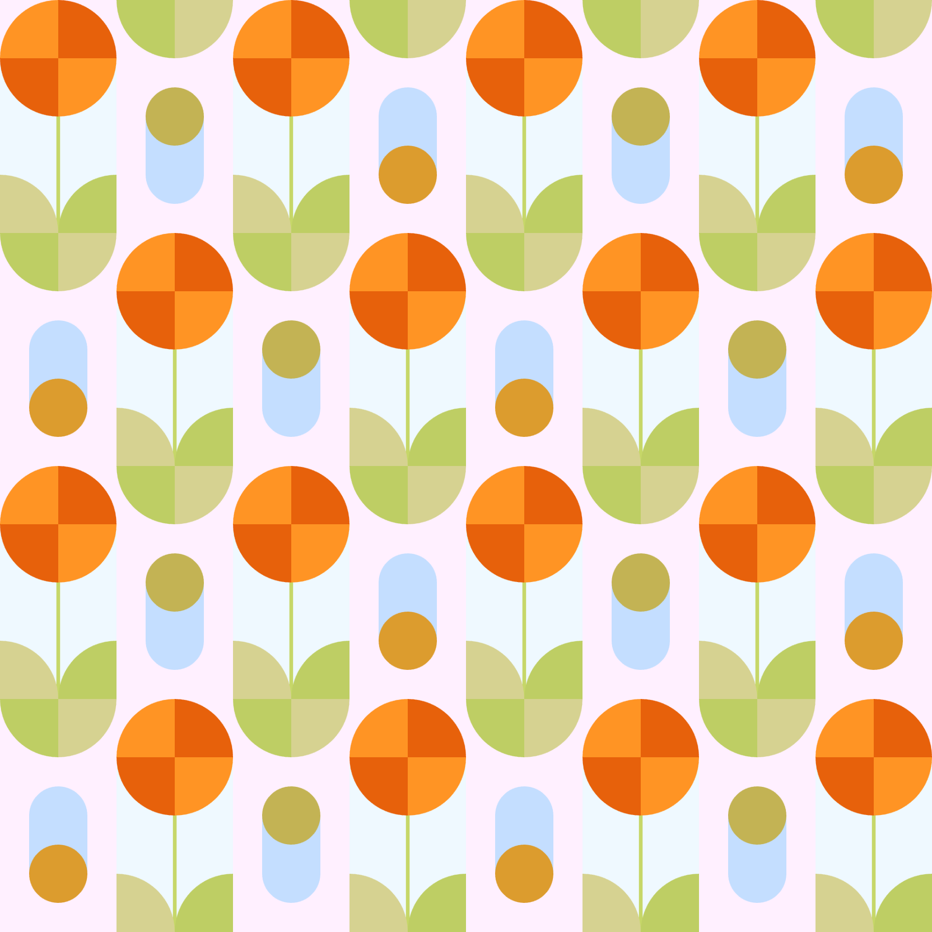 Retro Geometric Flower Garden Seamless Pattern in Blush & Marigold