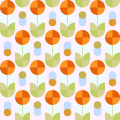 Retro Geometric Flower Garden Seamless Pattern in Blush & Marigold