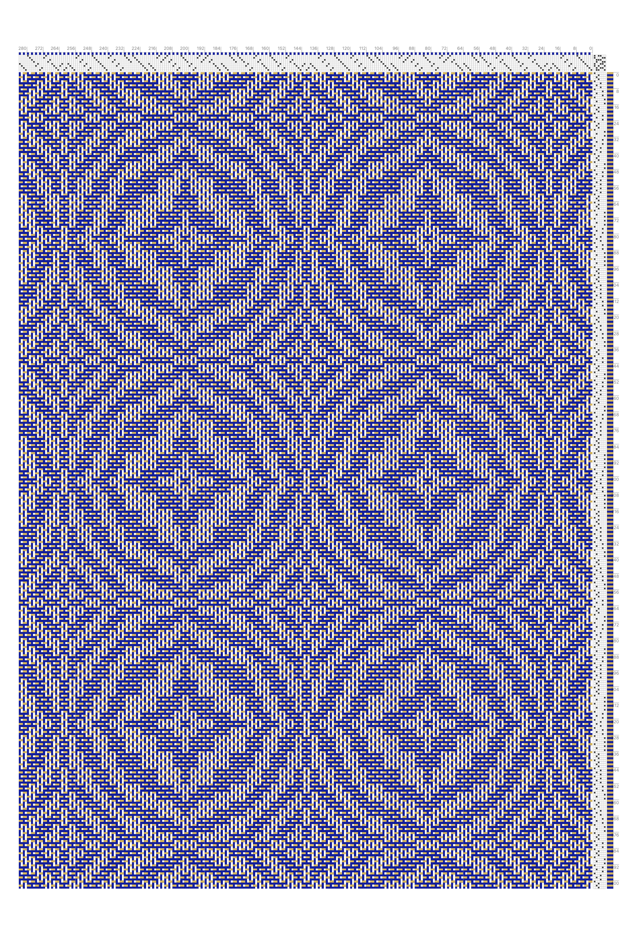 Ornate Medallion Turned Taquete Weaving Draft in Cobalt & Wheat | 8-Shaft 6-Treadle Loom Pattern