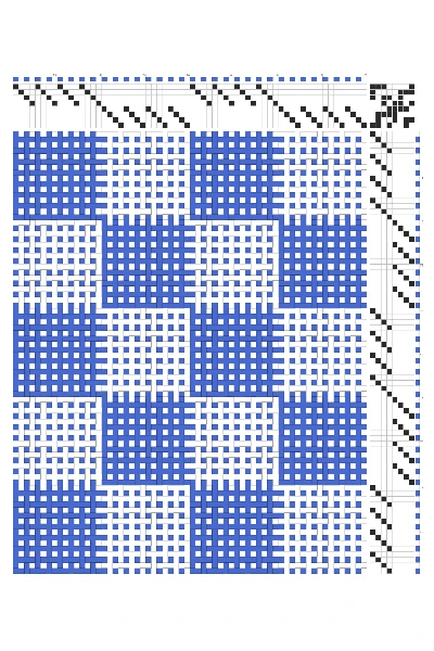 Doubleweave Checkerboard Weaving Draft in Cobalt & White | 8-Shaft 8-Treadle Loom Pattern