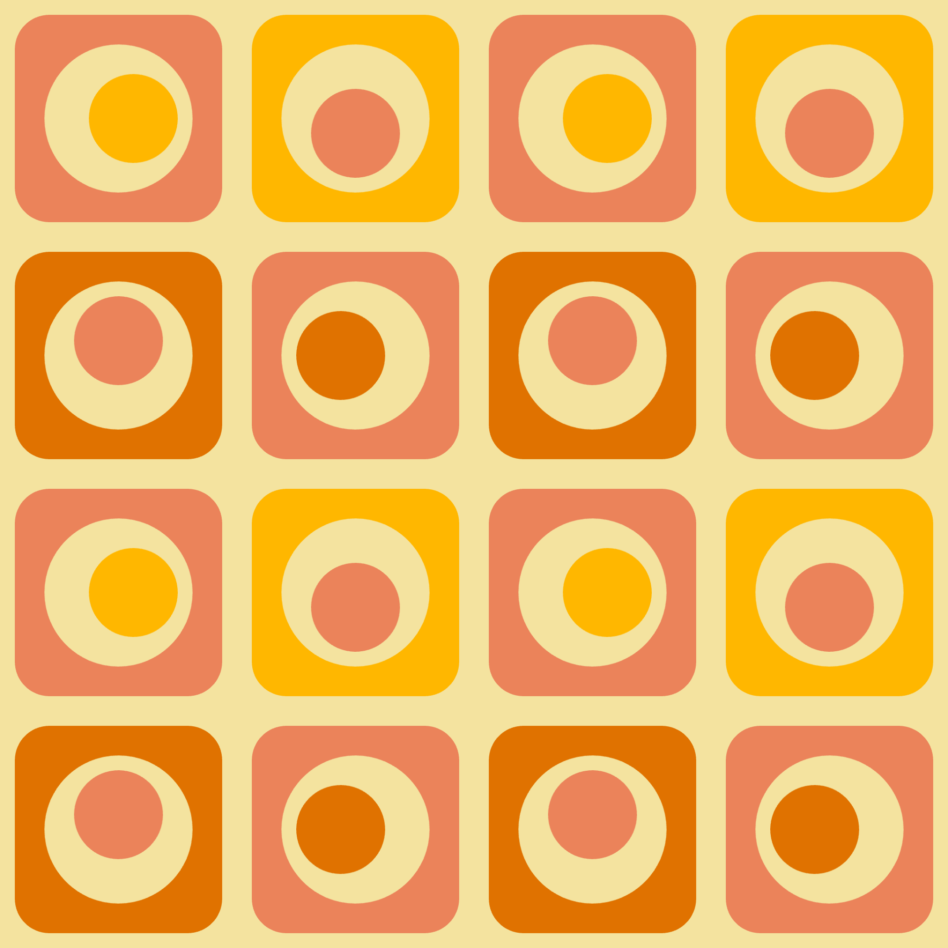 Retro Mod Bullseye Checkers Tile Seamless Pattern in Saffron & Rose | Free Geometric Surface Design