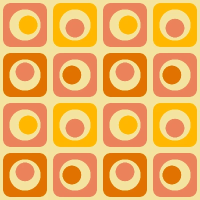 Retro Mod Bullseye Checkers Tile Seamless Pattern in Saffron & Rose | Free Geometric Surface Design